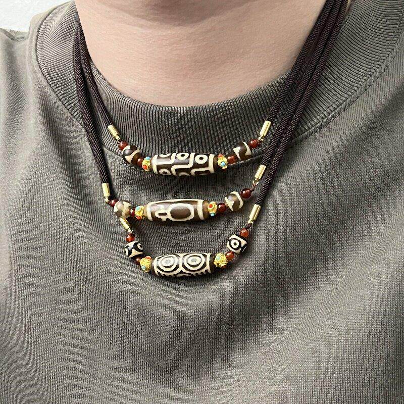 天珠项炼民族风藏式小众设计感男女情侣九眼六眼财神新中式覆古潮