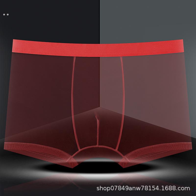 2024内裤男士本命年红色透明裸感性感蕾丝超薄网纱冰丝透气平角裤