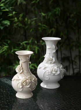 极速W1962艺术手作高温陶瓷手捏玫瑰花净瓶奶油欧式花瓶/复古立体