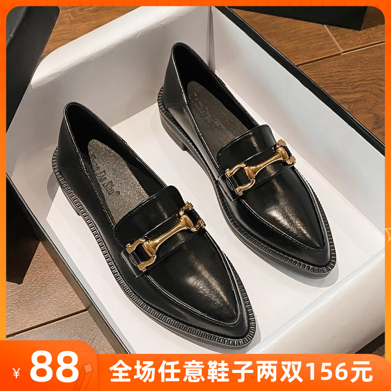 英伦风小皮鞋女夏季百搭软底尖头单鞋jk厚底乐福鞋大码女鞋41一43