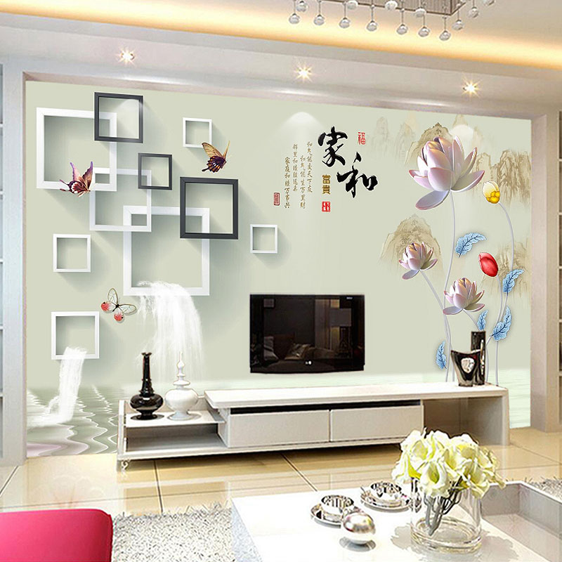 18d中式禅意电视背景墙壁纸竹子家和梅花壁画客厅花鸟5d凹凸墙布