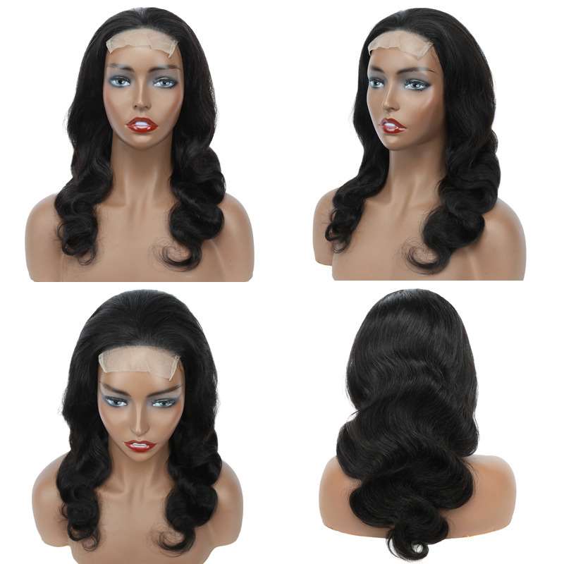 4*4 body wave wigs human hair front lace headgear real hair