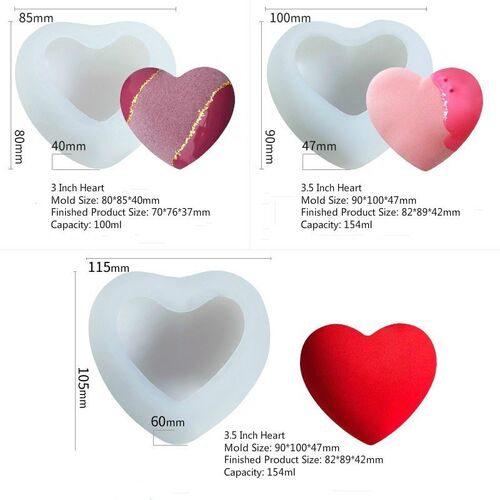 极速1-3.5 Inch 1pcs Cardioid Silicone Candle Mold 3D Love Ca