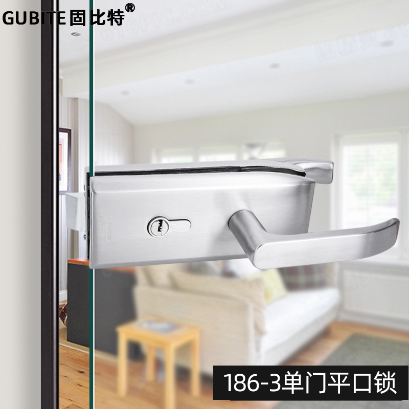 2023无框玻璃门锁办公室高隔断门锁黑色单门双门带把手锁缺口锁执