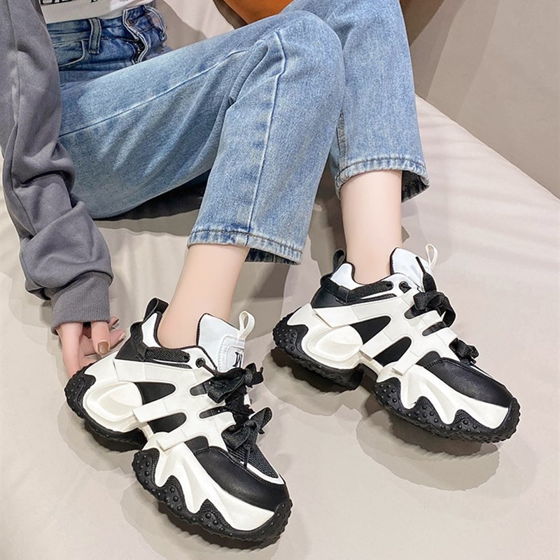 大尺码女鞋41-43厚底增高老爹鞋情侣款2023新款网面透气运动休闲