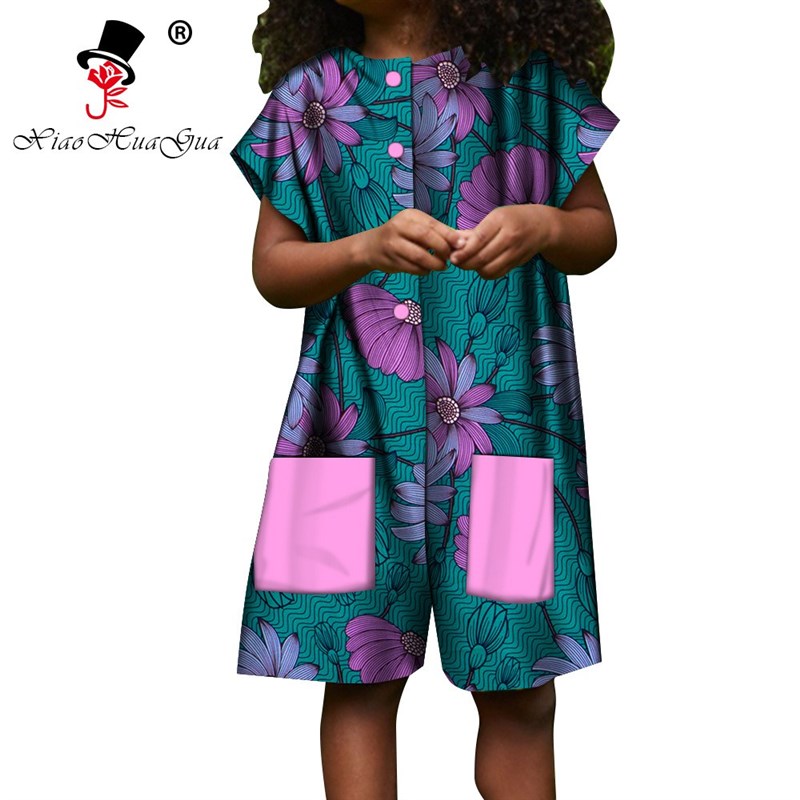 定制非洲时尚女童服装连身裤女孩短袖印花连身裤African clothes