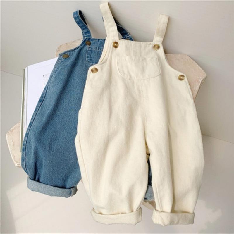 Baby Boy Solid Denim Overalls Child Jean Bib Pants Infant