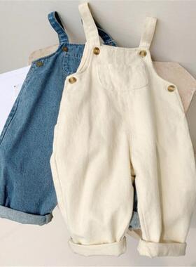 Baby Boy Solid Denim Overalls Child Jean Bib Pants Infant