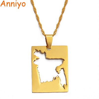 Anniyo Bengal Country Map Pendant and Thin Necklace Gold Co