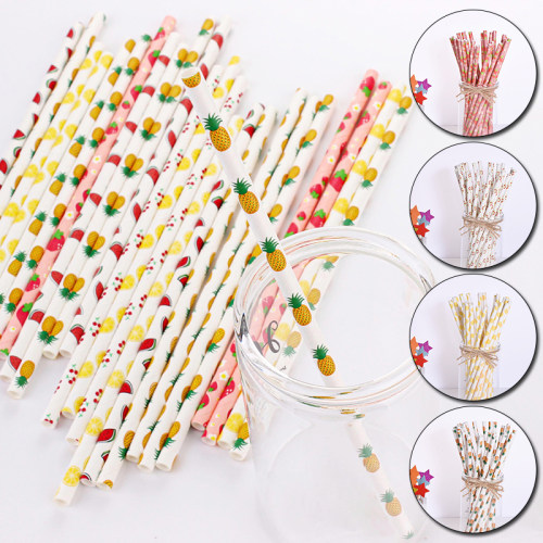 极速25pcs/lot Fruit Paper Straws Pineapple Strawberry