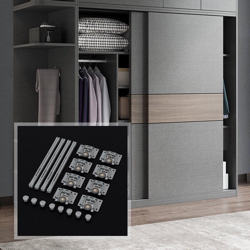 拉门衣柜趟门轨道滑轮阻尼缓冲移门轮上下双导轨静音家用嵌入型
