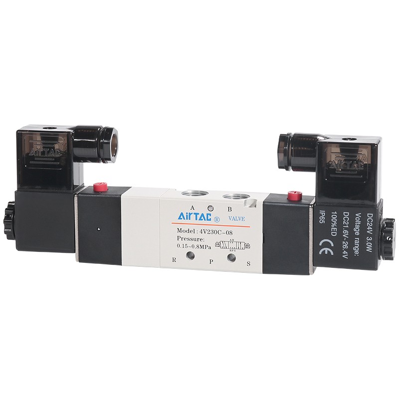 亚德客电磁阀4V130C/230C/330C/430C-M5/06/08/10/15三位五通气阀