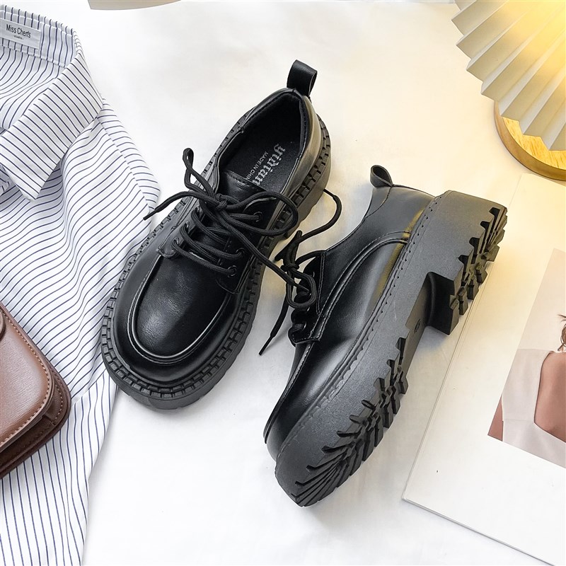 系带小皮鞋女英伦风厚底马丁鞋中跟学院风春秋季百搭日系复古jk鞋