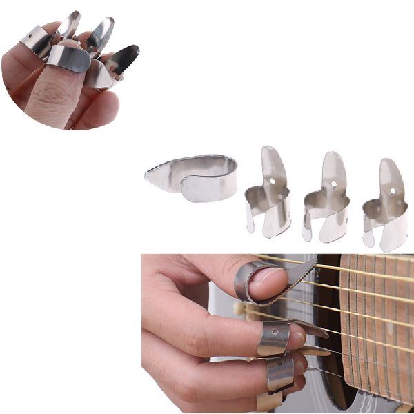 4pcs Stainless Steel 1 Thumb And 3 Finger Nail Guitar Picks