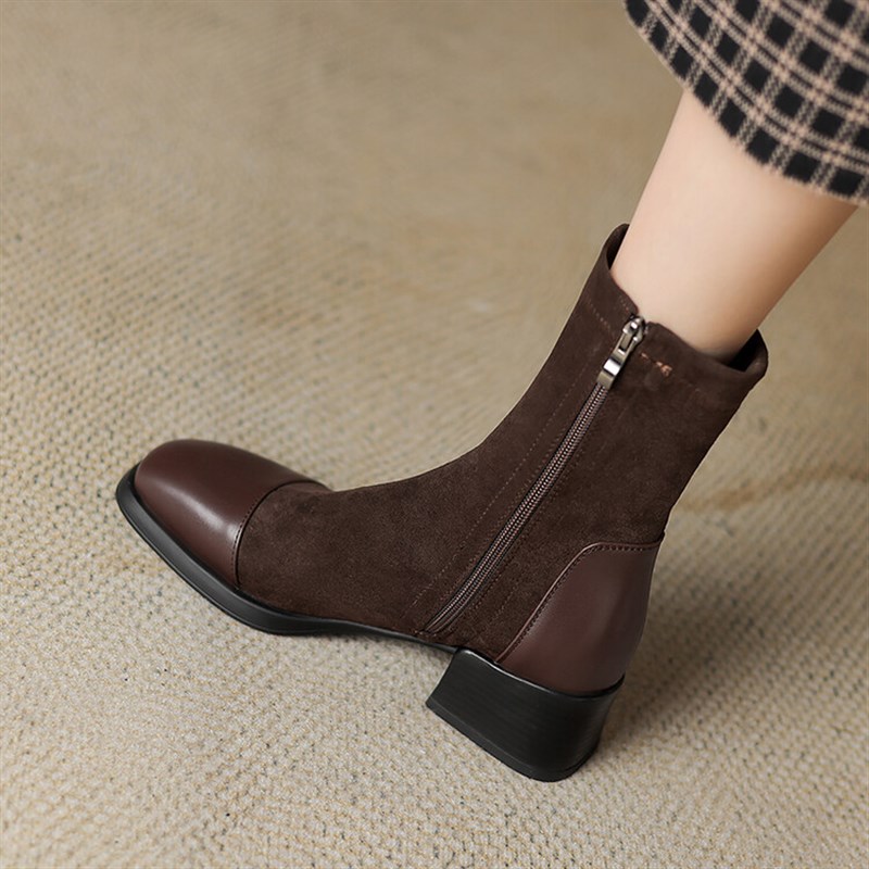 短靴女鞋高跟瘦瘦女靴子马丁粗跟2023春秋冬新款sw单靴大尺码41一