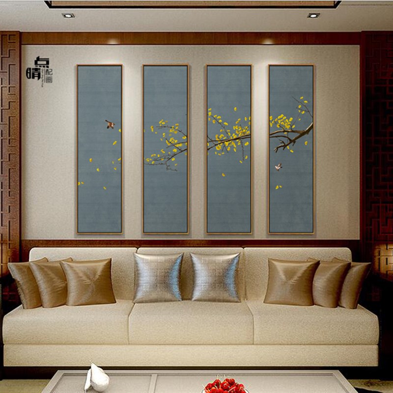 新中式酒店装饰画四联餐厅壁画古典客厅沙发背景墙禅意挂画四条屏