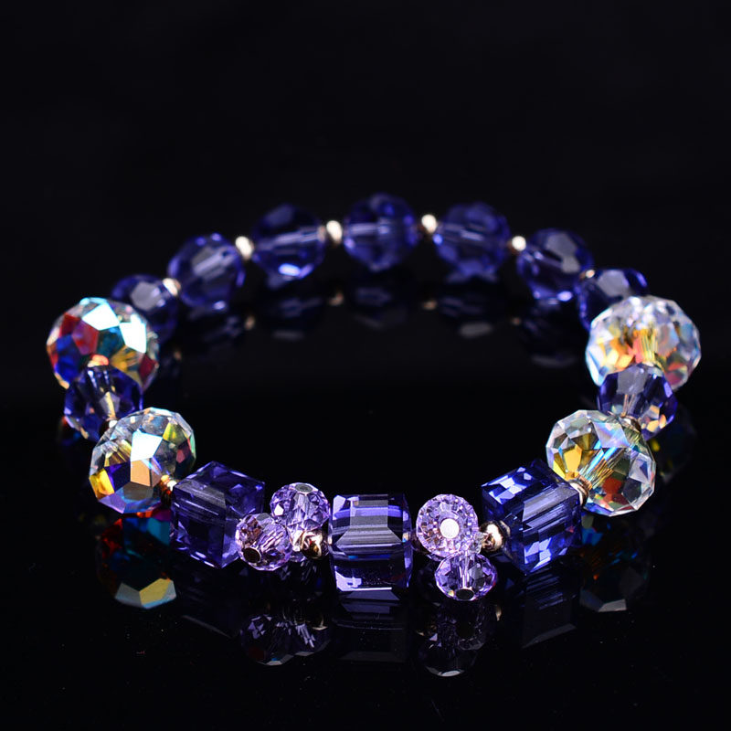 紫色魔方手链女奥地利水晶手串韩版手饰闪亮大气质三八女神节礼物