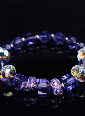 紫色魔方手链女奥地利水晶手串韩版手饰闪亮大气质三八女神节礼物