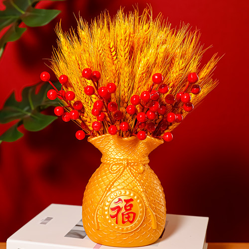 好货2025新年春节装饰品布置龙年场景大麦红果发财果福桶摆件过年