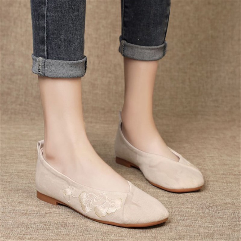配旗袍的鞋女平底茶服鞋老北京绣花布鞋禅意圆头复古汉服鞋中国风