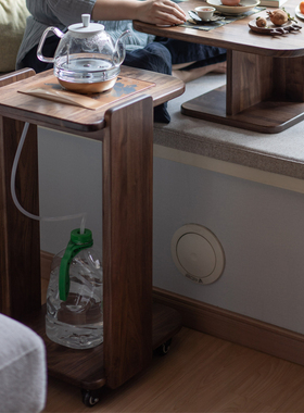 移动茶几车茶柜架黑胡桃木泡茶台烧水壶一体飘窗阳台小茶车茶水架