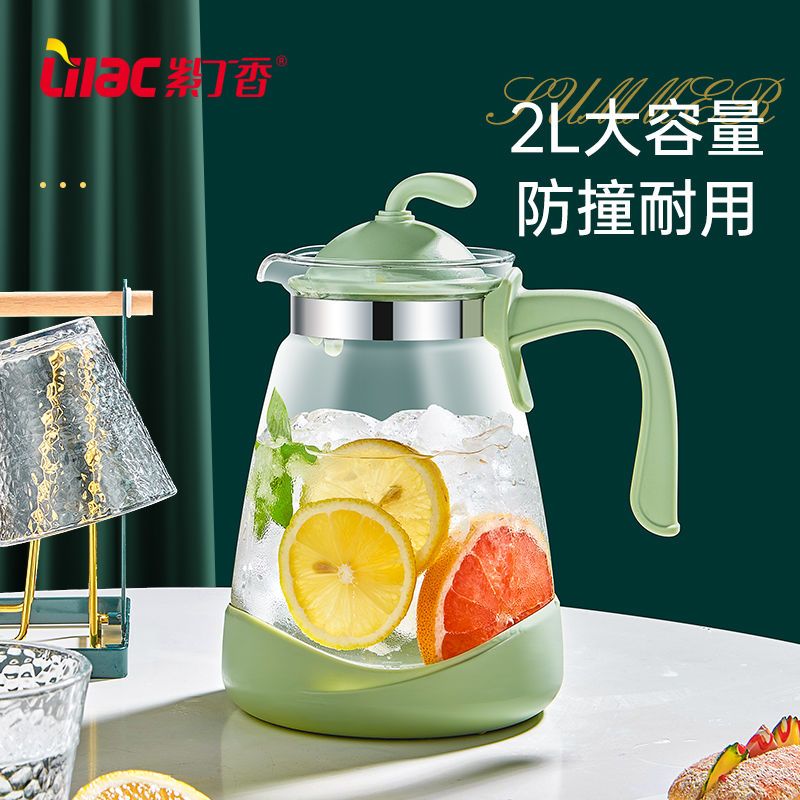 好货【防爆耐热】紫丁香玻璃冷水壶大容量凉水壶套装泡茶壶果汁扎