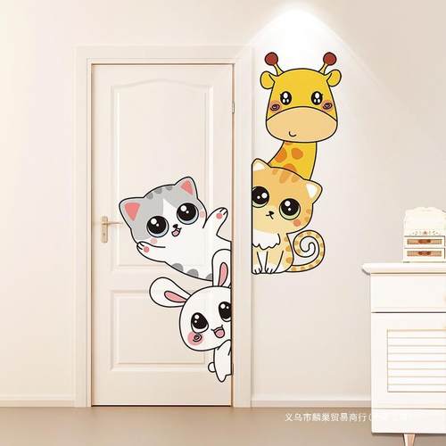 卡通门贴自粘墙贴卧室墙壁纸门上贴画儿童房间装饰大图案衣柜翻新