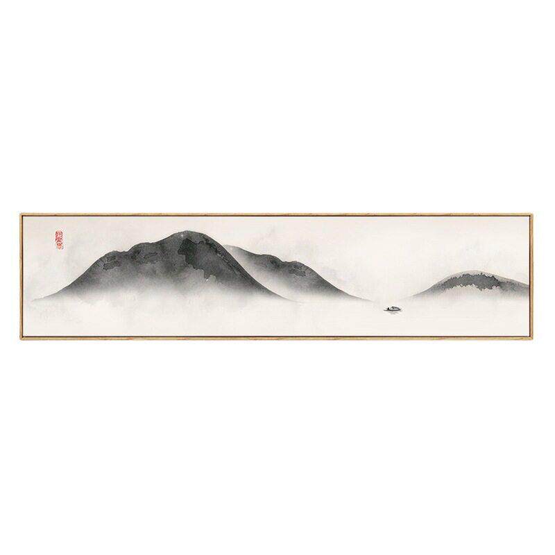 新中式客厅装饰画靠山大气茶室横幅书房挂画水墨山水卧室床头壁画