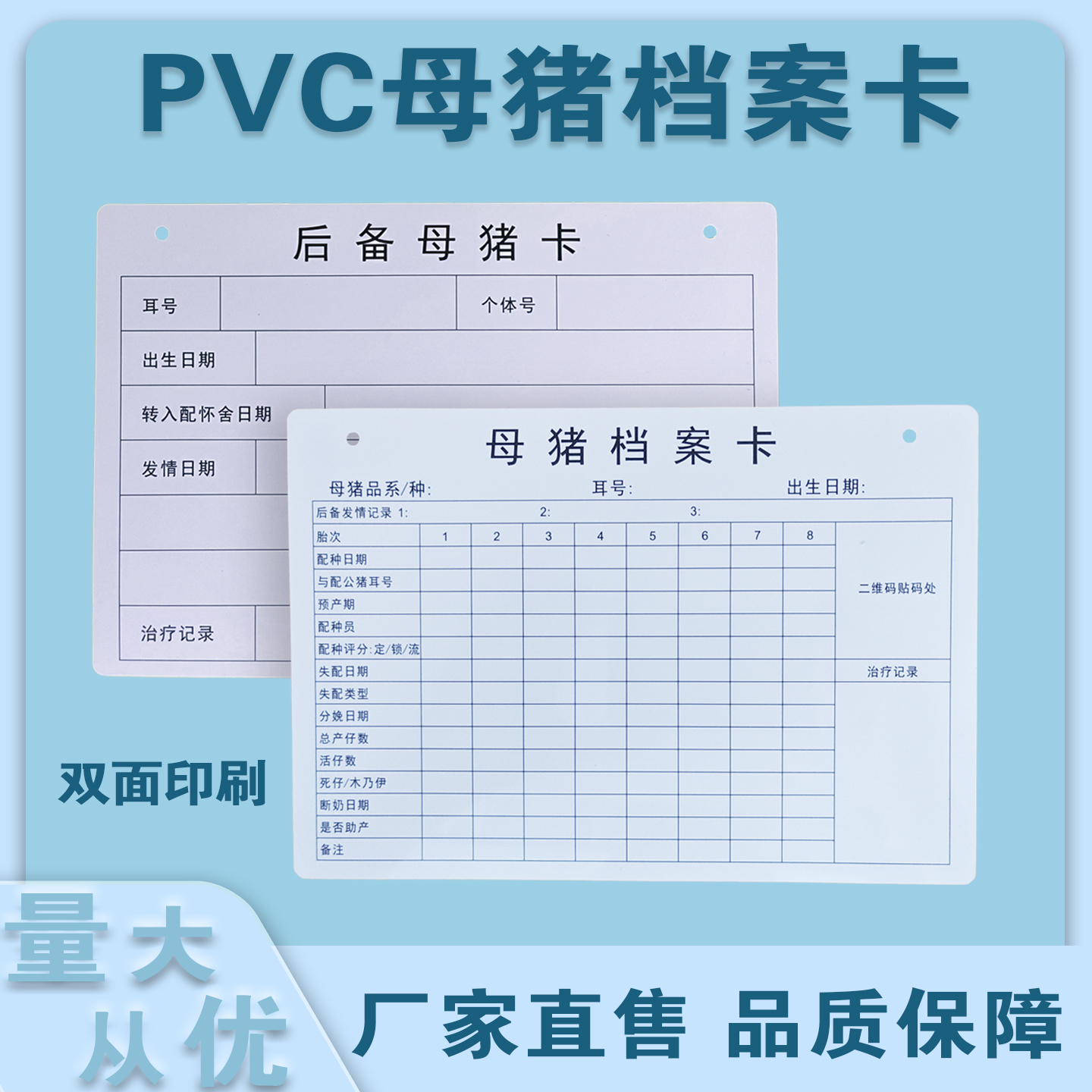 PVC母猪档案卡后备母猪卡防水款