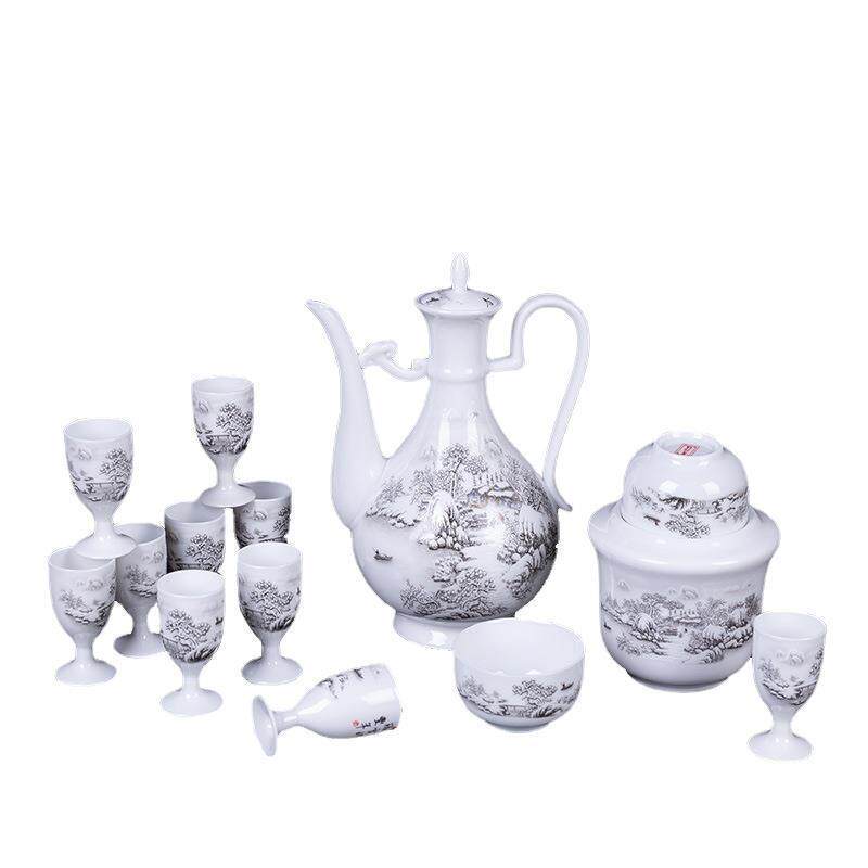 白酒杯套装家用温酒壶景德镇中式仿古陶瓷酒具热暖酒壶烈酒黄酒杯