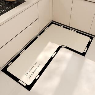 简约L型硅藻泥厨房地垫吸水耐脏长条防滑垫家用轻奢浴室吸水性强