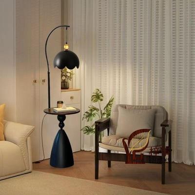 古风客厅落地灯置物架一体沙发美式卧室复古床头柜氛围台灯