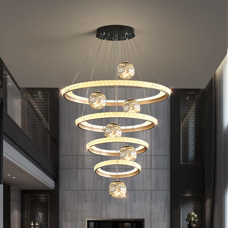 别墅复式楼大吊灯客厅灯2025年楼梯吊灯轻奢水晶灯楼中楼酒店大堂