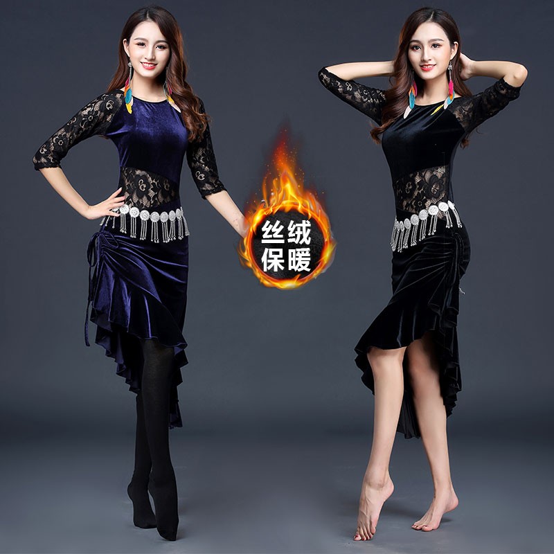 速发暖皮舞练功服装202服新款套装秋冬季金丝绒演出1连衣裙保肚套