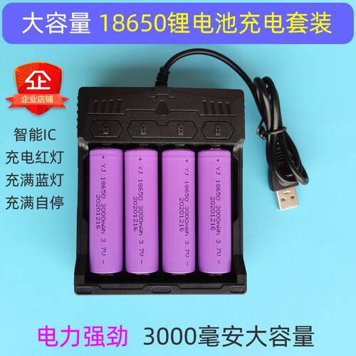 现货速发大容量18650锂套装.7V4.2v4槽快充000mAh手电筒2000