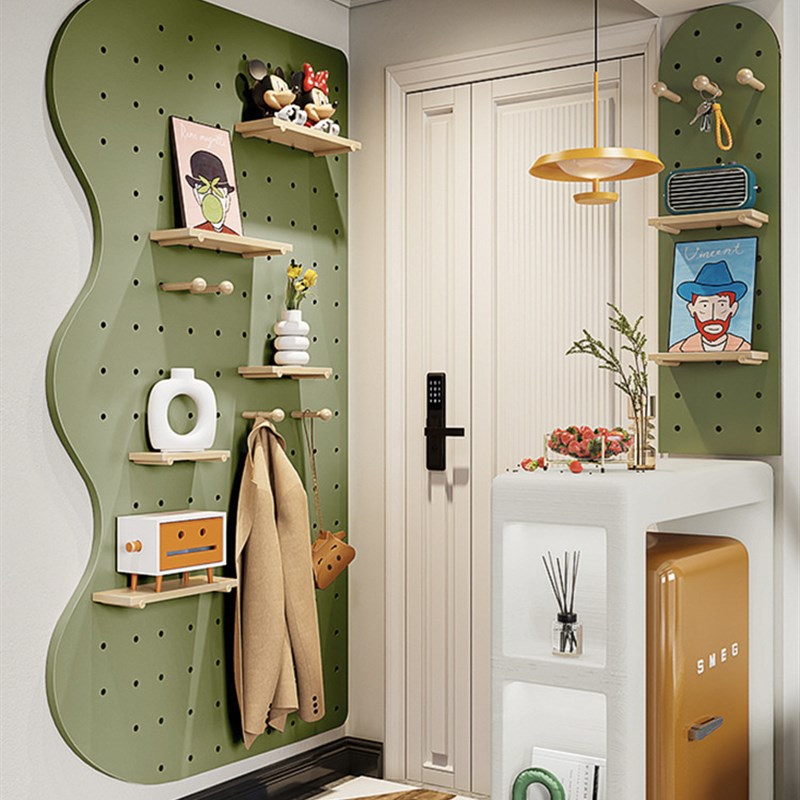 速发实木墙面洞洞板置物架墙壁架墙书挂隔板一字板网纳收格展示架