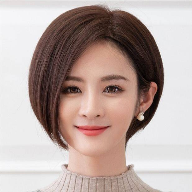 速发假发短发人发脸蓬松修丝波波头中分偏分圆脸短直发全头套