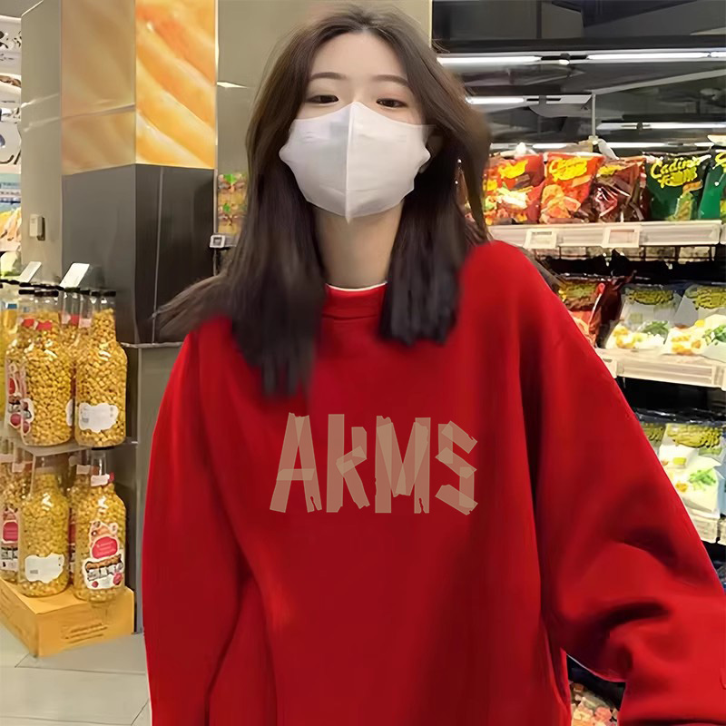 速发r年大红卫衣圆领ove龙s命ze大码本i年外套冬季加绒小众上衣