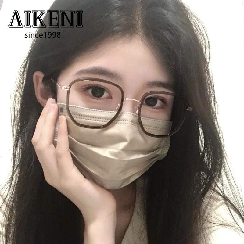 速发超轻纯钛茶睛近视脸配度数镜片大方圆脸素颜眼色框架显可小