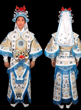 速发京剧豫剧 戏品戏大服装用曲武生将军男剧靠 蓝色色男改良靠文