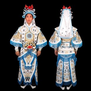 蓝色色男改良靠文 用曲武生将军男剧靠 速发京剧豫剧 戏品戏大服装