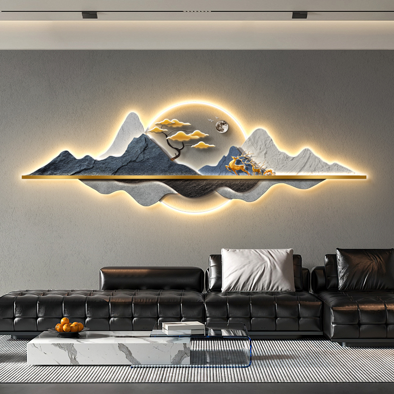 速发麋鹿客厅装饰画背有靠立沙发背景墙挂画高级感山体带灯壁饰卧