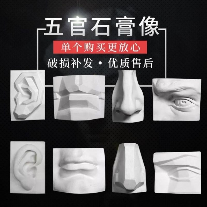 速发五官石膏像实面画耳装嘴模型素描静物美术绘画眼室鼻饰石膏眼