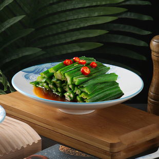 速发创意笠瓷小脚斗陶碗会所酒店专用盘子菜盘凉式 特色餐具中菜盘