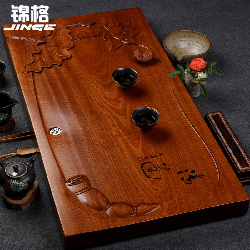 速发整块茶梨木实木茶盘特大号排水用茶海功夫茶具花海家式茶