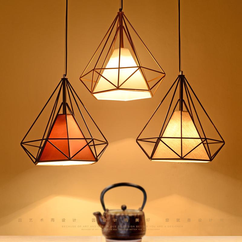 北欧创意个性复古工业风loft酒吧台咖啡餐厅钻石吊灯三头铁艺灯具