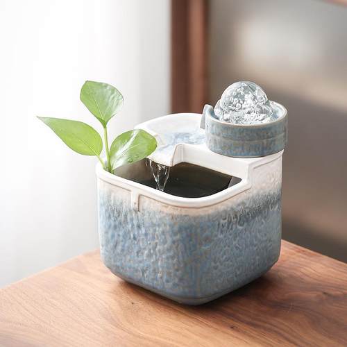 风水轮循环流水摆件现代招财陶瓷喷泉办公室桌水晶球水系造景摆设