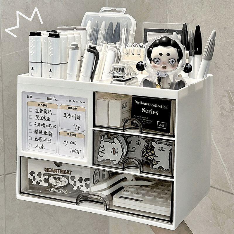 抽屉式桌面收纳盒学生笔筒办公室工位置物架亚克力书桌文具整理盒