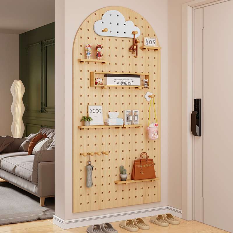 实木洞洞板挂板墙面装饰隔板收纳架入户门口玄关置物架展示架利用