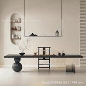 极简实木办公桌家用原木茶桌椅组合茶台亚克力渐变石头纹长桌茶几